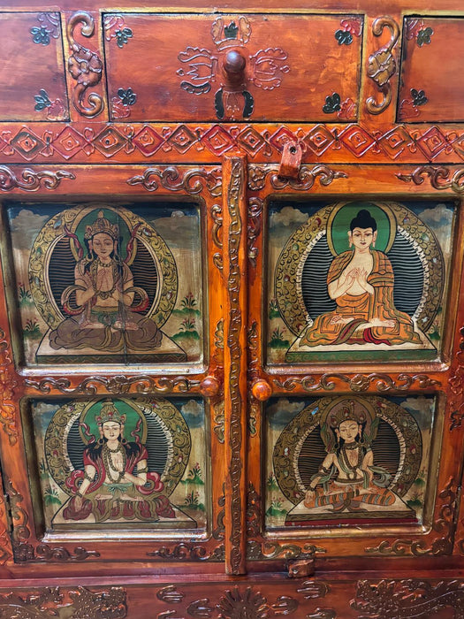 Teakholzkommode mit Tibetanischen Motiven