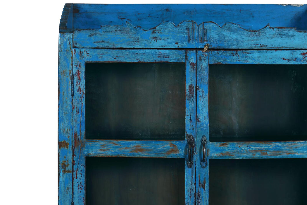 Original Vintage Vitrine mit blauer Patina