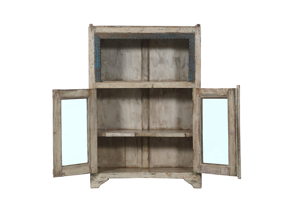 Indischer Vitrinenschrank im weissen Shabby Stil